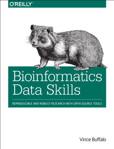 Book cover: "Bioinformatics Data Skills" with a capybara illustration.