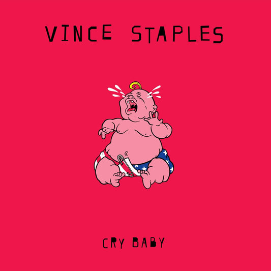 Album cover featuring a crying baby in a diaper on a solid red background.