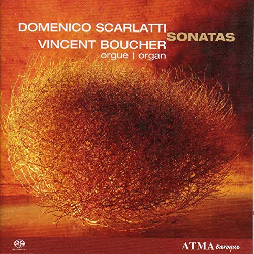 CD cover featuring an abstract golden-orange fibrous sphere on a red background.
