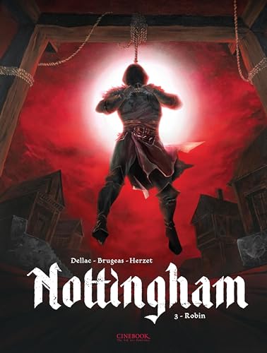 Comic book cover depicting a figure hanging upside down against a red sky.