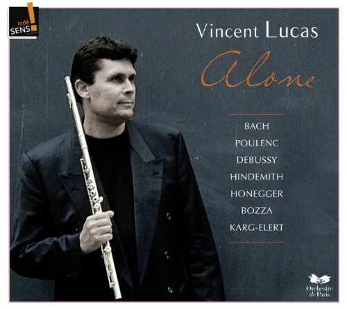 CD cover featuring flutist Vincent Lucas in a suit, holding a flute.