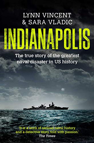 Book cover for “Indianapolis” depicting a warship on a stormy sea.