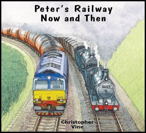 Book cover: modern and steam locomotives facing each other on tracks.