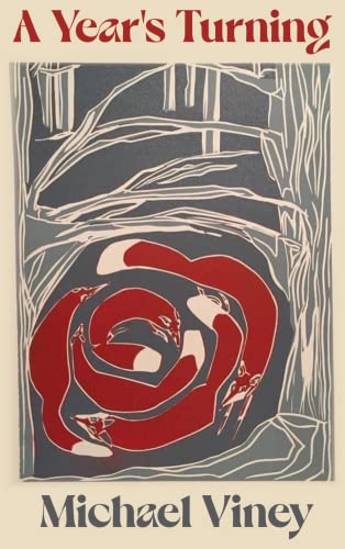 Book cover: red fox curled amongst grey and white stylized foliage.