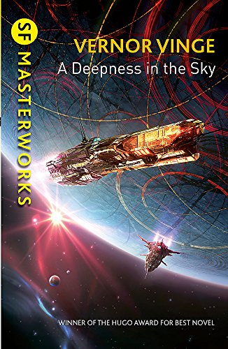 Book cover for A Deepness in the Sky showing spaceships near a glowing planet.