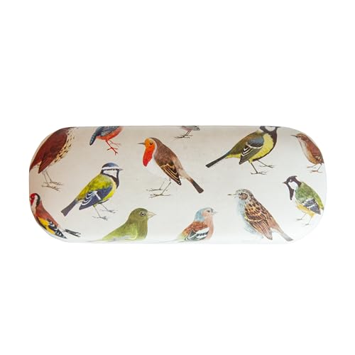 Rectangular glasses case covered in a vintage bird pattern.