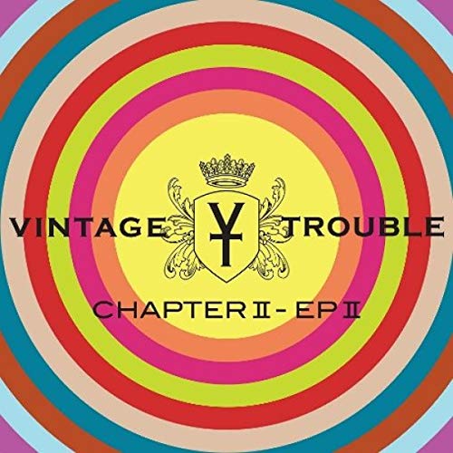 "Album cover with 'VINTAGE TROUBLE' text and shield logo on multicolored concentric circles background."