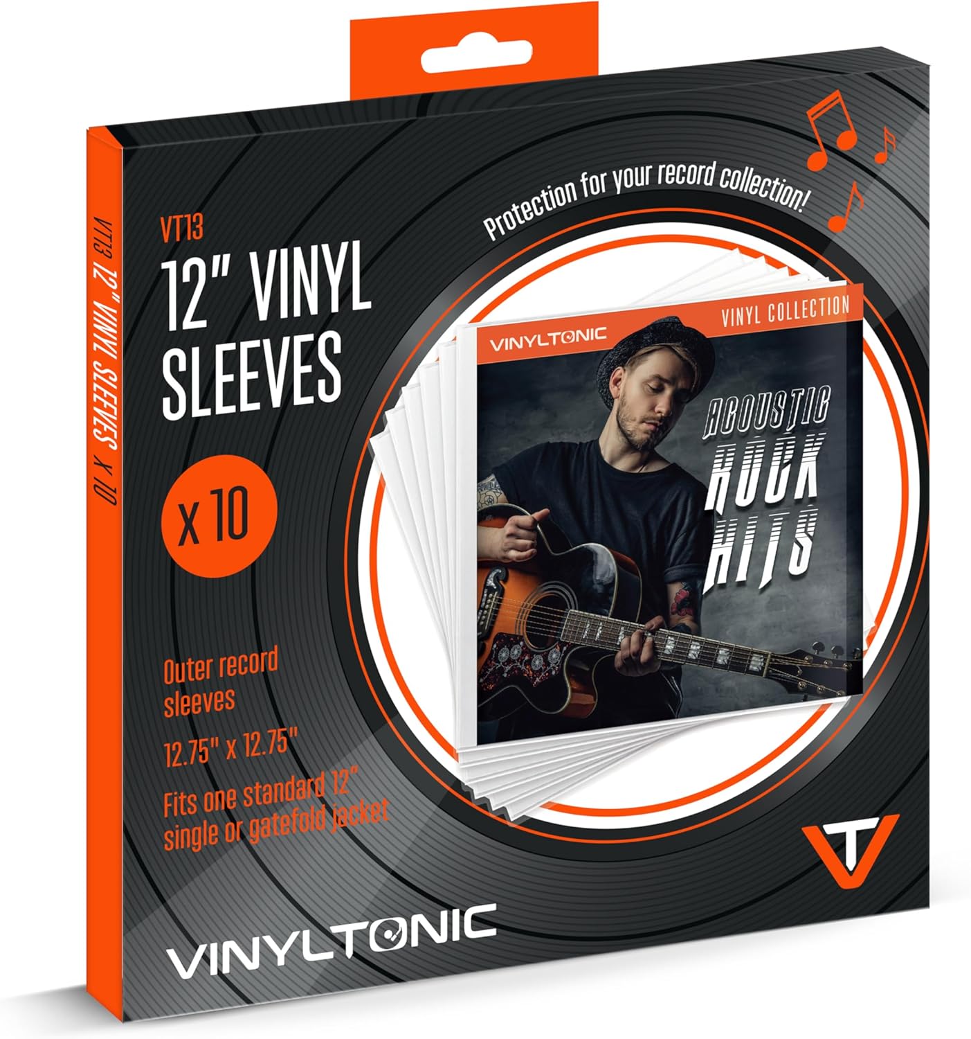 Stack of ten white vinyl record sleeves with a musician image.