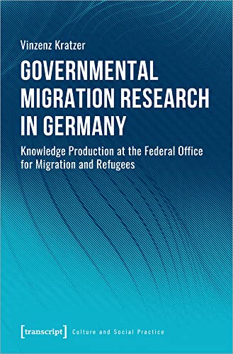 Book cover: “Governmental Migration Research in Germany” with blue striped background.