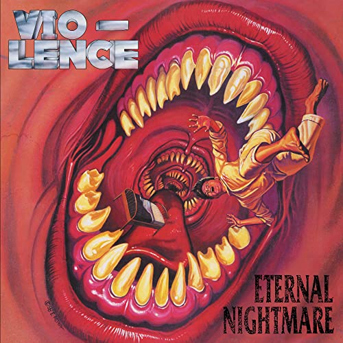 Album cover: a man falling into a giant, monstrous mouth with teeth.