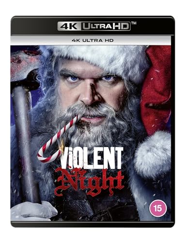 Blu-ray cover for "Violent Night" featuring a menacing Santa Claus.
