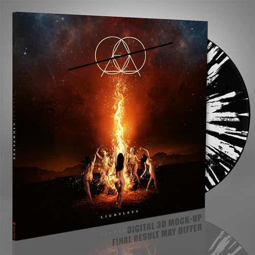 Vinyl record cover with a fiery ritual scene and geometric symbol.