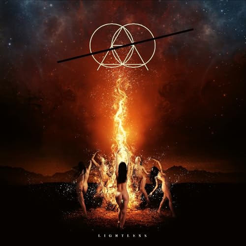 CD cover: figures around a bonfire against a fiery, cosmic background.