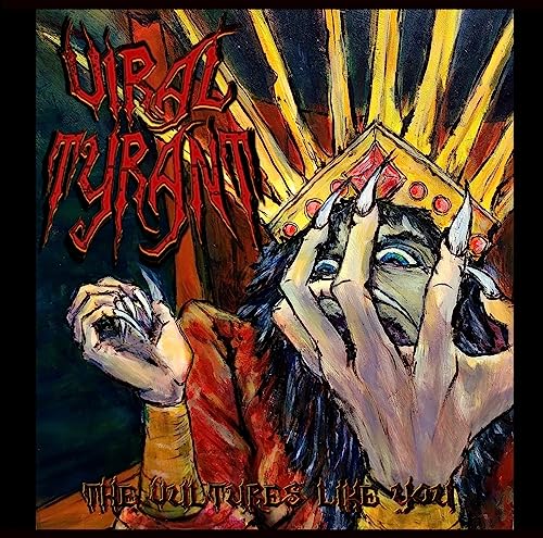 Album cover: distressed painting of a person with a crown and clawed hands.