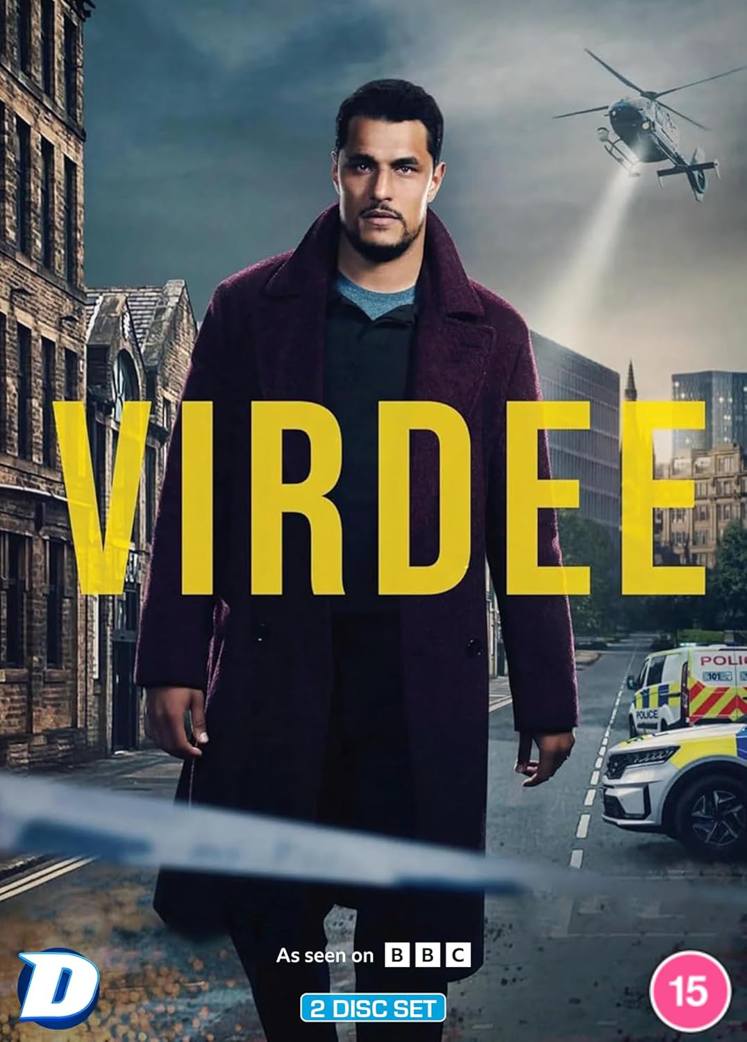 DVD cover for "Virdee" featuring a man in a city setting.