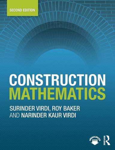 Blue textbook cover with the title “Construction Mathematics” in white and green text.