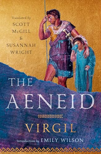 Book cover for The Aeneid by Virgil showing a classical painting of two figures.