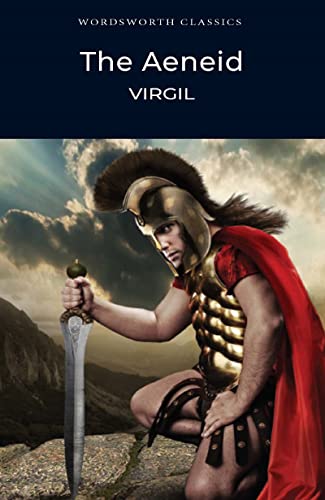 Book cover for The Aeneid by Virgil featuring a Roman soldier holding a sword.