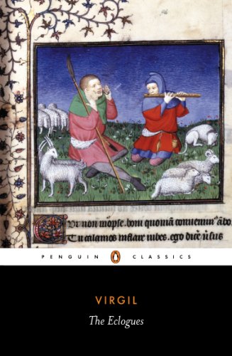 Book cover: Medieval pastoral scene with shepherds and sheep, "The Eclogues.