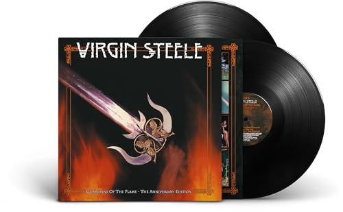 Virgin Steele Guardians of the Flame vinyl record album cover and two black discs.
