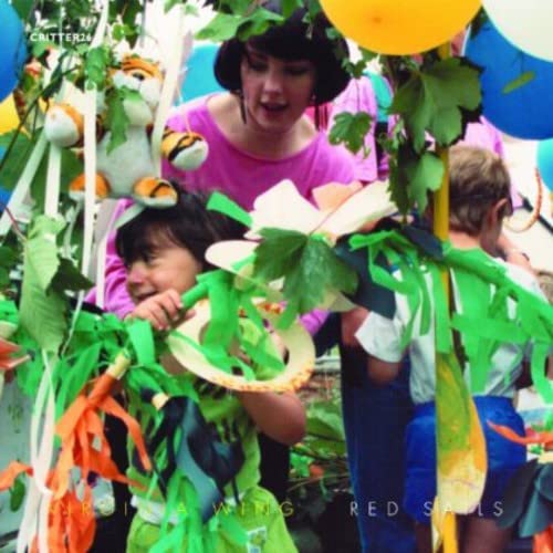Children in costumes with foliage, album cover for Virginia Wing’s Red Sails.