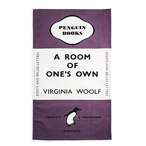 Purple tea towel designed as a Penguin edition of "A Room of One's Own".