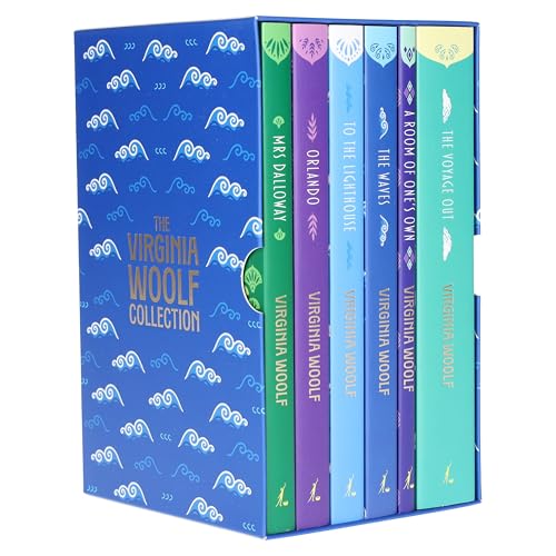 Boxed set of six Virginia Woolf novels with patterned blue slipcase.
