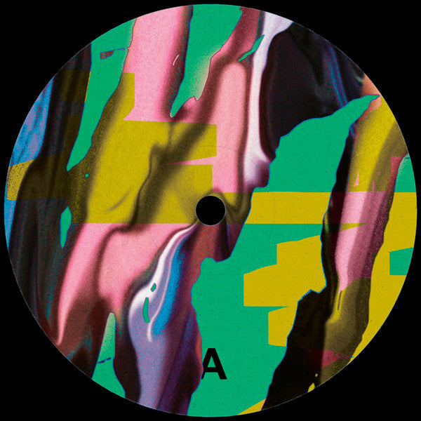 Colorful abstract vinyl record label with a central hole and letter "A".