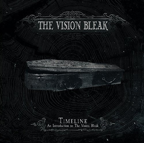 Album cover for The Vision Bleak’s “Timeline” featuring a coffin and tree rings.