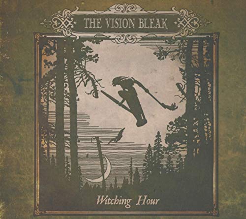 CD cover: Witch on a broom flies through a dark forest scene.