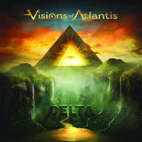 Album cover for Visions of Atlantis’ “Delta” featuring a pyramid and waterfalls.