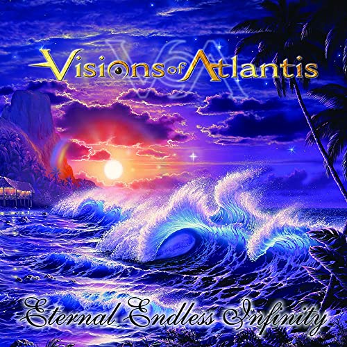 Album cover for Visions of Atlantis, depicting a stormy ocean sunset.