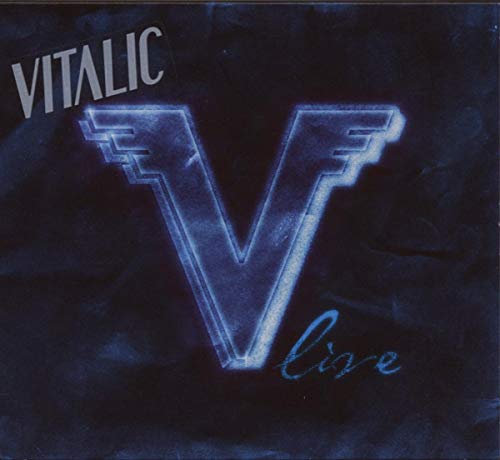 CD cover for Vitalic’s “V Live” featuring a glowing blue letter V.