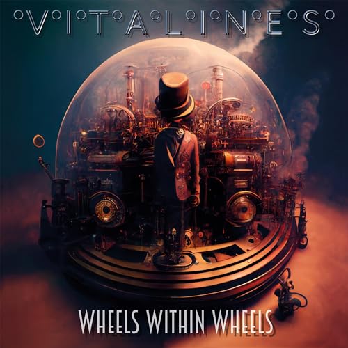 A figure in a top hat stands before complex machinery inside a glass dome.