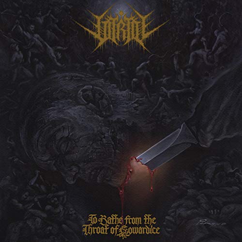 Dark album cover featuring a stone head with a knife in its throat.