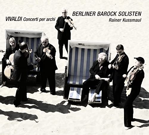 CD cover featuring musicians with string instruments on a beach.