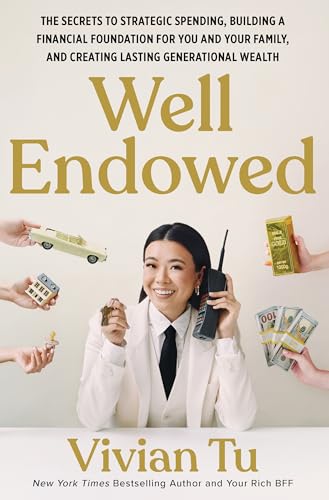Book cover with a smiling woman surrounded by symbols of wealth.