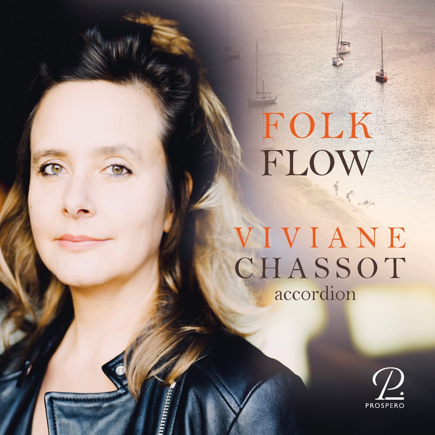 CD cover featuring portrait of Viviane Chassot, accordionist, with boats.