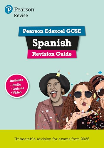 GCSE Spanish revision guide cover with illustrated young people.