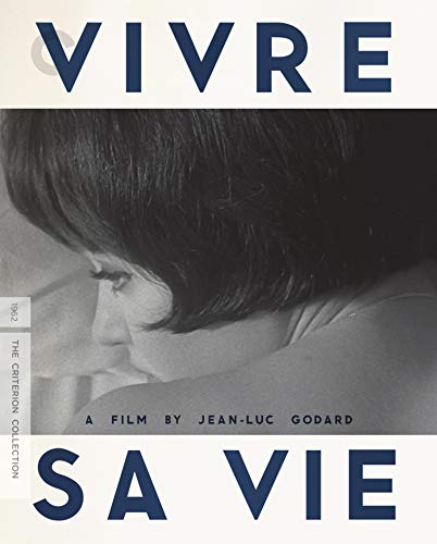 Black and white close-up of a woman with dark hair, Vivre Sa Vie cover art.