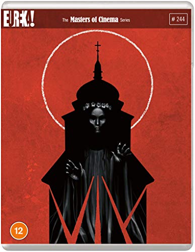Red Blu-ray cover with a silhouetted figure before a church tower.