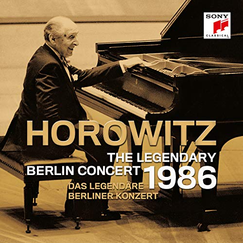 Vladimir Horowitz at a grand piano, album cover for "The Legendary Berlin Concert.