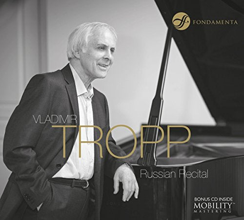 Vladimir Tropp portrait with a grand piano, album cover for "Russian Recital.