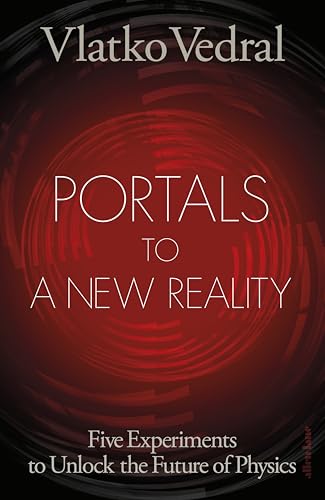 Book cover: red spiral background with white title “Portals to a New Reality.”