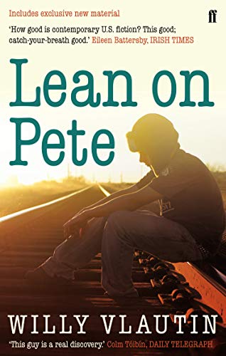 A person sits on railroad tracks at sunset on the cover of Lean on Pete.