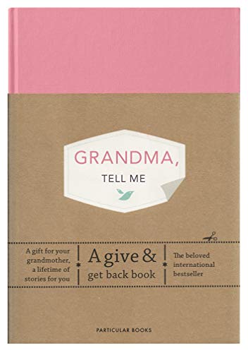 Pink and brown "Grandma, Tell Me" book with a paper airplane design.