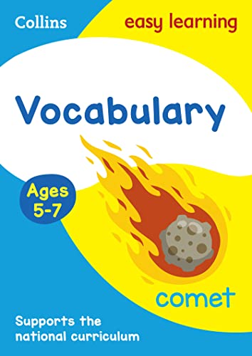 Book cover for Vocabulary Ages 5-7 featuring an illustration of a flaming comet.