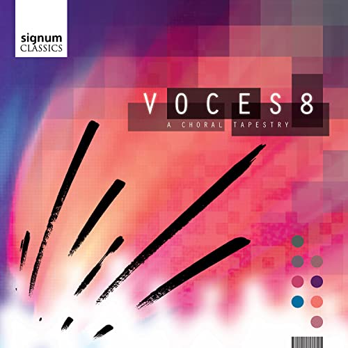 CD cover for Voces8’s “A Choral Tapestry” with abstract design.