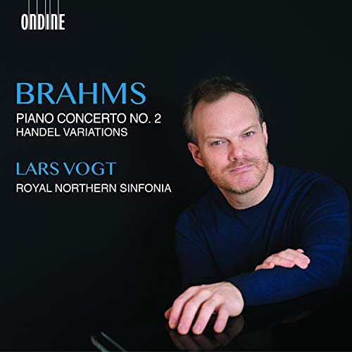 CD cover featuring pianist Lars Vogt and text “Brahms: Piano Concerto No. 2”.