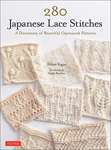 Book with lace stitch patterns, featuring traditional Japanese designs and knitting instructions.